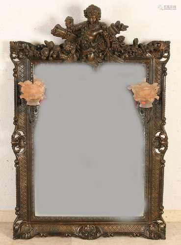 Italian mirror with two lamps. Second half 20th