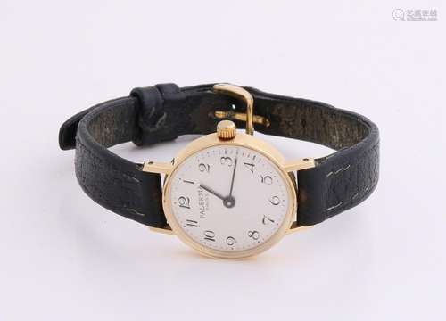 Yellow gold ladies watch, 585/000, with leather strap.