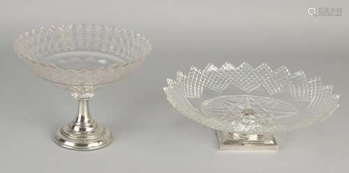 Two crystal bonbonniere silver, 833/000. oval dish with