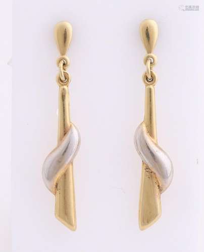 Yellow gold earrings, 585/000, having elongated hangers