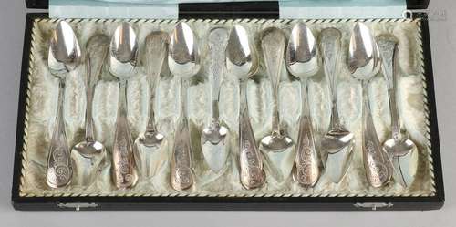 Twelve antique Biedermeier 835/000 silver coffee spoons