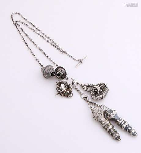 Silver necklace, 835/000, with two barrels and knit