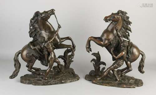 Two antique bronze Marly Horses to G. Cousteau.