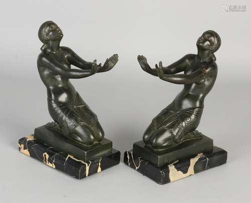 Two original French Art Deco bronze bookends with