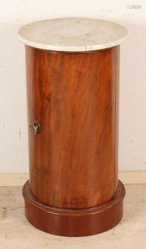 Mahogany Empire drum cabinet with marble top. Circa