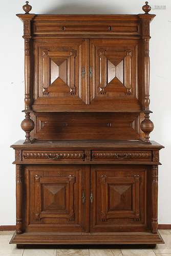 Solid French oak cupboard with prisms-shaped panels in