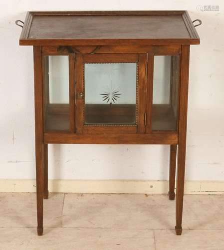 Antique oak Nouveau tea chest with faceted glass and