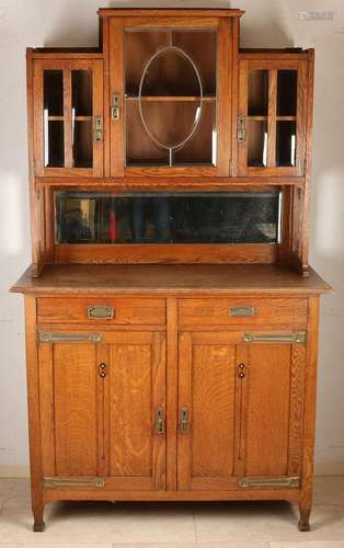 Antique oak Nouveau kitchen buffet with brass fittings