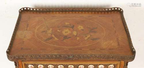 French rosewood veneered table with porcelain plaques,