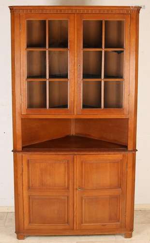 Oak Louis XVI-style corner cabinet with panels. Circa