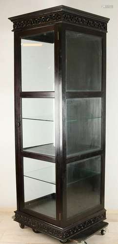 High one teak-door cabinet with shelves and faceted