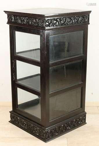 Dark stained wood inserted cabinet. One-door with