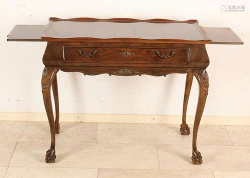 Mahogany tea table with drawer and bronze fittings.