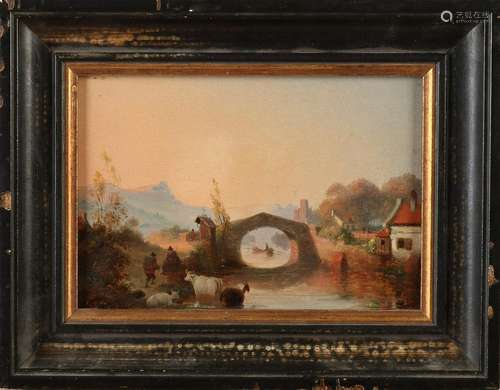 Unsigned. 19th century. River view with bridge