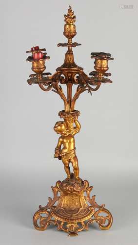 19th Century gilt bronze candle candelabra with putti.