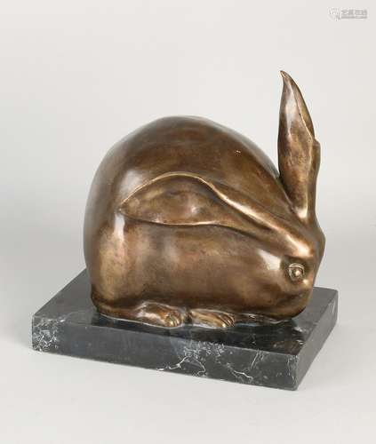 Bronze rabbit on black marble base. To Francois Pompon.