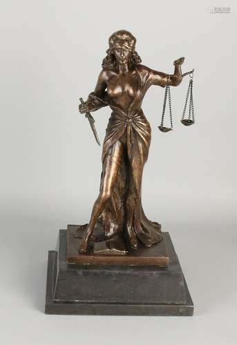 Lady Justice erotic bronze on black marble base. 21st