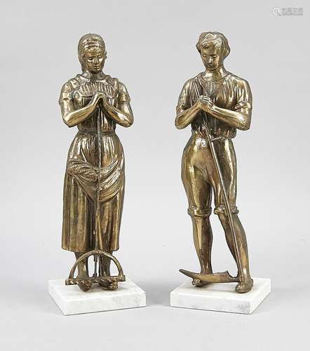 Two antique bronze colored composition metal figures.