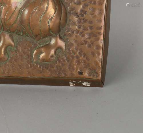 Antique copper beaten Art Deco wall plaque with bull