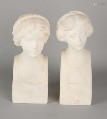 Two ladies antique marble busts. One time unsigned,