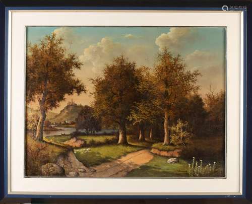 J. Raamsdonk. 20th century. German landscape with river