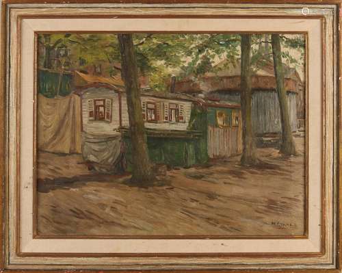 P.C. Kramer. 1879 - 1940 Caravan with trees. Oil on