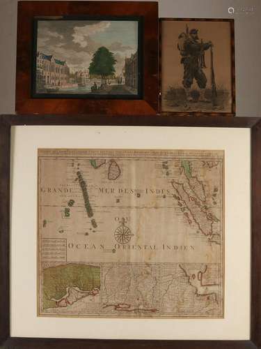 Two engravings + map. Map, 18th century, the Grande mer