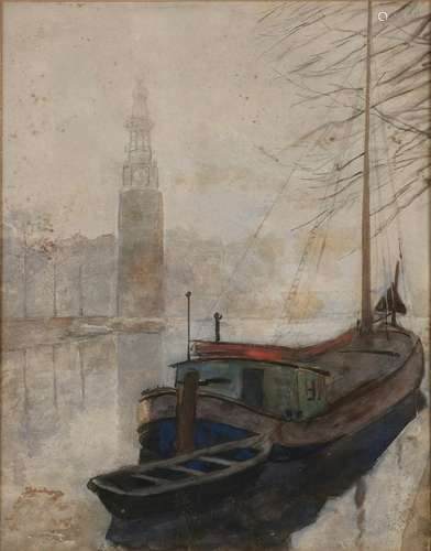 Unsigned. Circa 1900. Amsterdam canal. Watercolor on