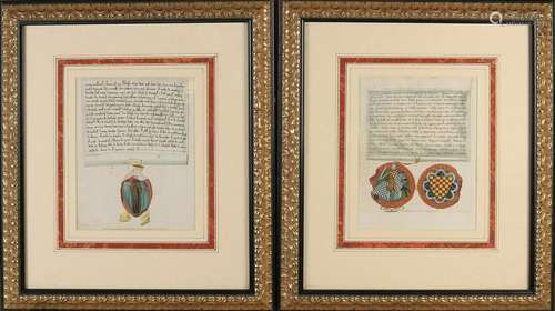 Two 18th century hand-colored engravings with Latin