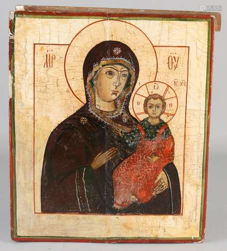 Russian icon. Mary with child Jesus. Hodegetria type.