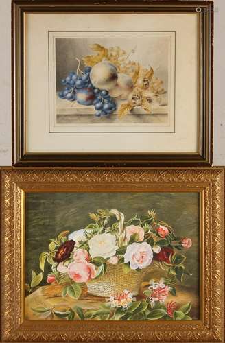 Two 19th century watercolors signed. Still. L. J.