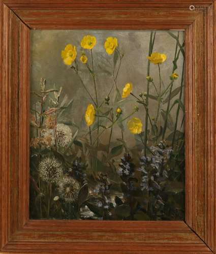 Monogram C.V. Circa 1940. Wildflowers. Oil paint on