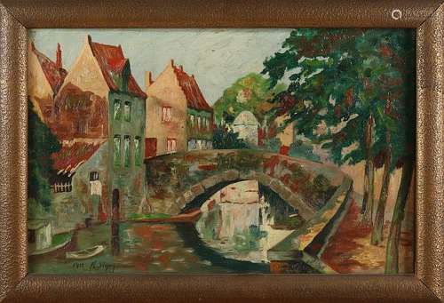 M. Bindoin. 1932. Stadsgezicht with channel. Oil on