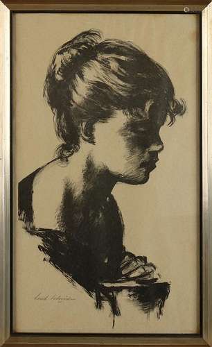 Sierk Schröder. Handsigned. Girls portrait. Black ink