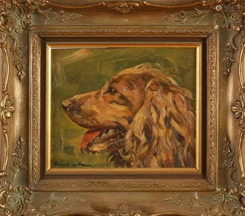 Unclear signed. German School. Portrait dog. Oil paint