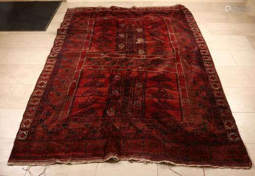 Old Persian rug. Red, black, cream. Size: 244 x 162 cm.