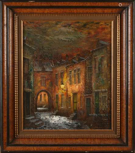 J. Fair. German School. Cityscape with lantern at