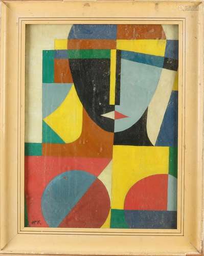 Monogram H. K. 50 years Cubist portrait oil on paper