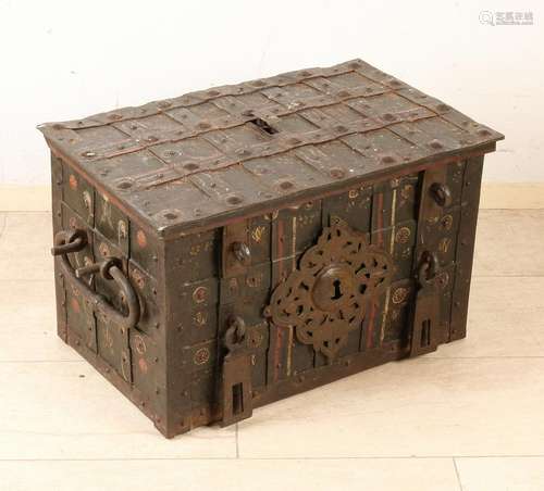 17th Century German iron strongbox with many bands and