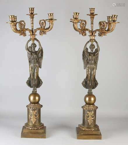 Two capital French Empire bronze candle candlesticks