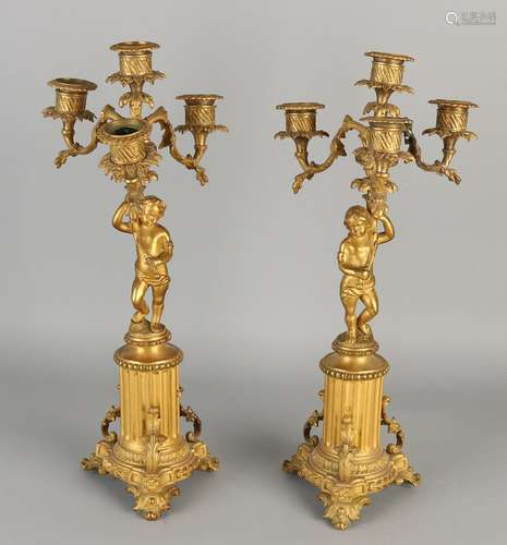 Two French ormolu bronze candle candlesticks with