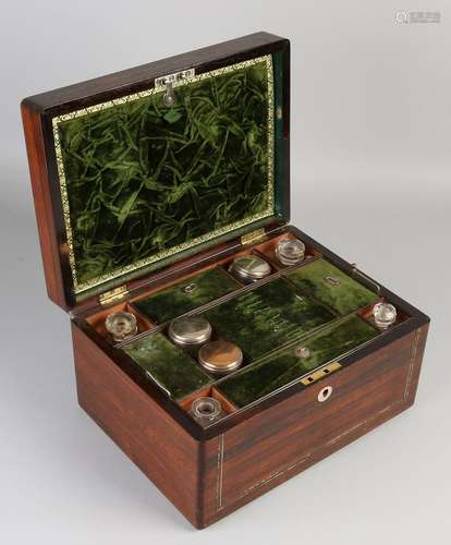 19th Century rosewood toilet box with pearl intarsia.