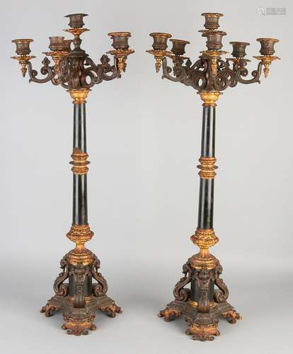 Two beautiful large French bronze candle candlesticks