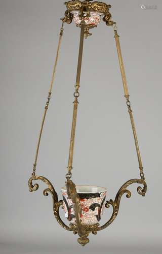 19th Century gilt bronze jardineire with Imari