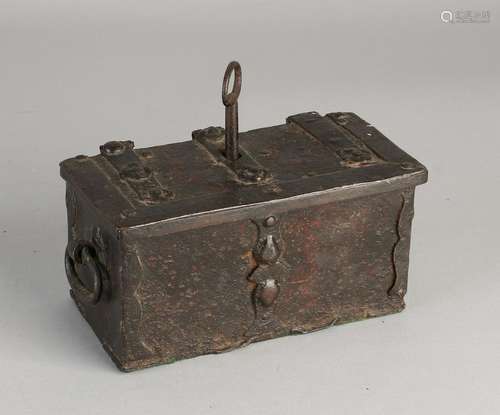 Small German early Baroque iron cash box engraved with