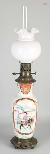 19th Century Japanese Imari porcelain kerosene lamp