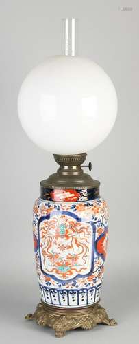 19th Century Japanese Imari porcelain kerosene lamp