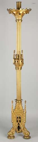 Large 19th century Neo Gothic gilt brass candle