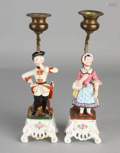 Two 19th century French porcelain candle candlesticks