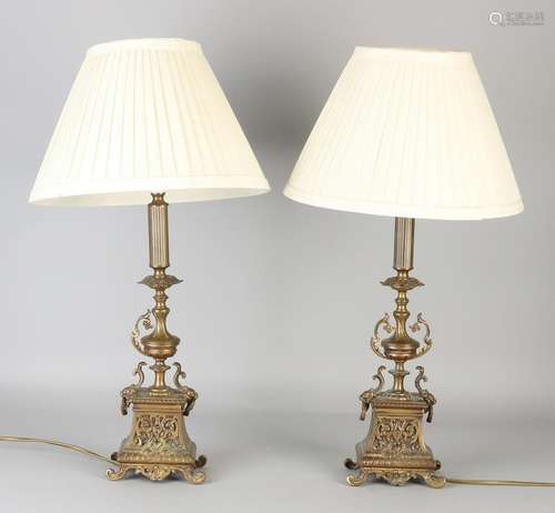 Two antique bronze historicism table lamps. Later